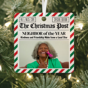 Custom Christmas Gift for Neighbour Fun Newspaper Metal Ornament