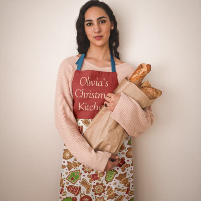 Custom Christmas Ginger bread Red Green White  Apron (Creator Uploaded)