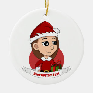 Custom christmas girl cartoon ceramic ornament