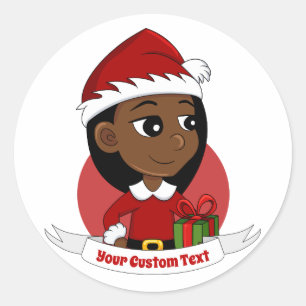 Custom christmas girl cartoon classic round sticke sticker