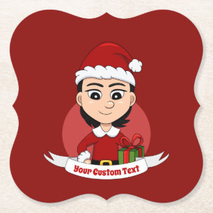 Custom christmas girl cartoon paper coaster