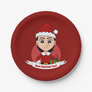 Custom christmas girl cartoon paper plates