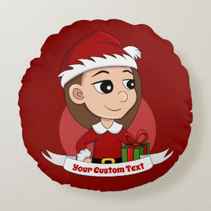 Custom christmas girl cartoon round pillow