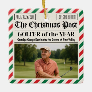Custom Christmas Golfer Gift, Fun Golf Newspaper  Ceramic Ornament