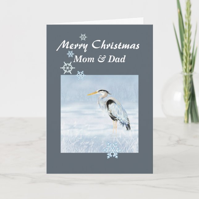 Custom Christmas Great Blue Heron Bird Scripture Holiday Card (Front)