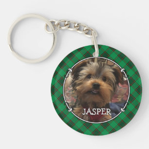 Custom Christmas Green & Red Plaid 2 Photo Frame Keychain
