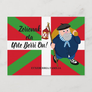 Custom Christmas greeting, Olentzero + Ikurriña: Holiday Postcard
