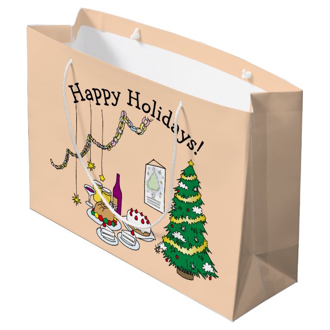 Custom Christmas Holiday Fun Cute Party Large Gift Bag (Back Angled)