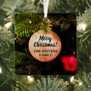 Custom Christmas Holiday photo square  Metal Ornament
