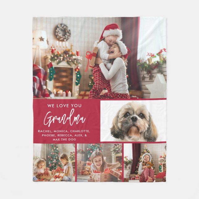 Custom Christmas Holidays Kids Photos for Grandma Fleece Blanket (Front)