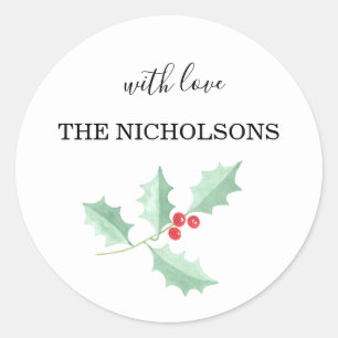 Custom Christmas Holly  Classic Round Sticker