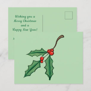 Custom Christmas Holly Postcards 
