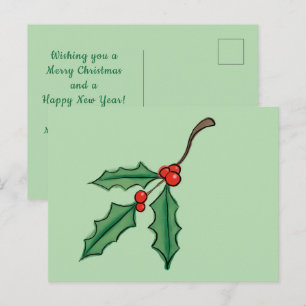 Custom Christmas Holly Postcards 