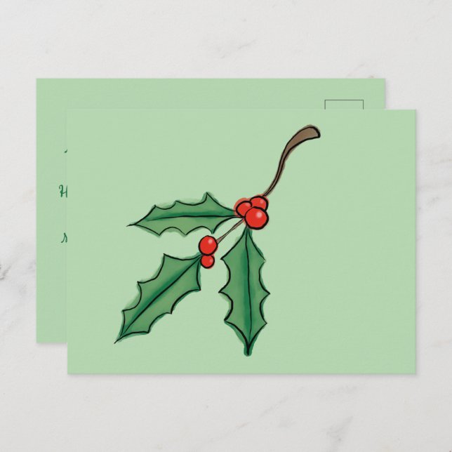 Custom Christmas Holly Postcards  (Front/Back)