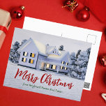 Custom Christmas House Real Estate Company Holiday Postcard<br><div class="desc">This beautiful custom real estate folded holiday postcard is perfect for a realty company located up north. Gorgeous white snow lines the trees and house on this winter photograph. A realtor can keep Merry Christmas in red and green script or customize with their own seasons greetings.</div>