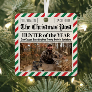 Custom Christmas Hunter Gift Newspaper Outdoorsman Metal Ornament