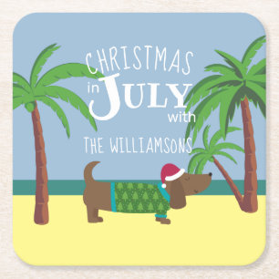 Custom Christmas in July Party Square Paper Coaster