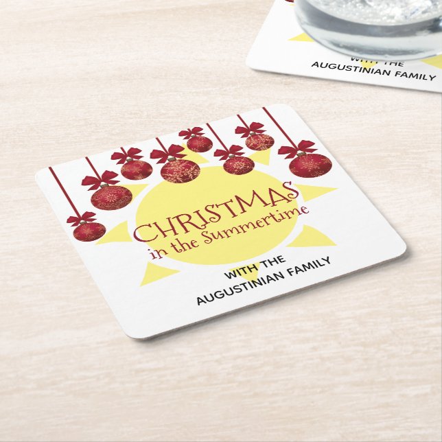 Custom CHRISTMAS IN THE SUMMERTIME Square Paper Coaster (Angled)