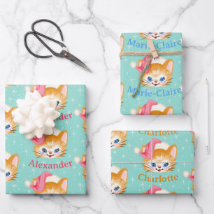 Custom Christmas Kitten Wrapping Paper Sheet