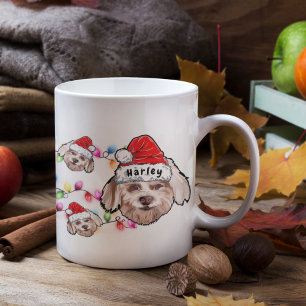 Custom Christmas Maltese Head Santa Hat Dog Coffee Mug
