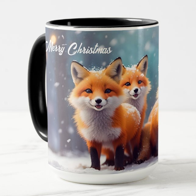 Custom Christmas Mug Cute Foxes In A Snowy Forest (Creator Uploaded)