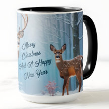 Custom Christmas Mug Deer & Doe In A Snowy Forest