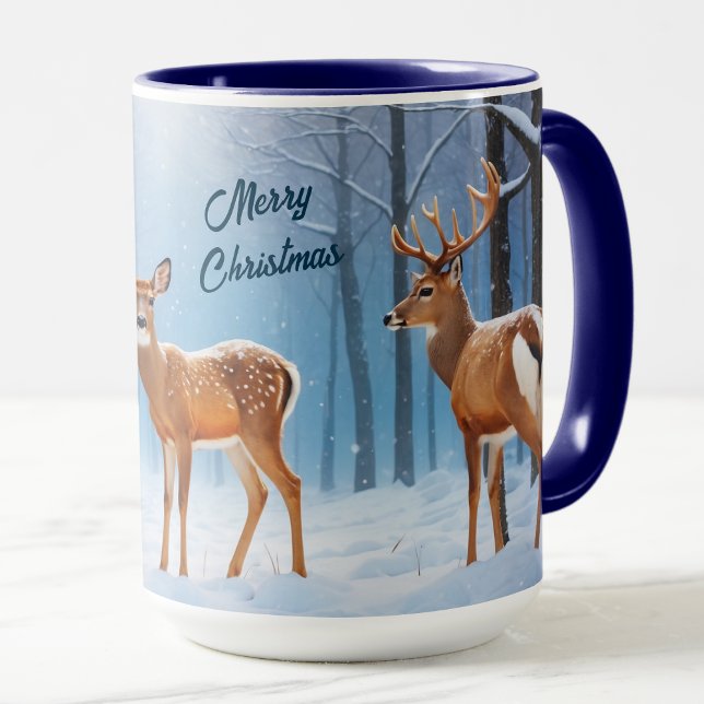 Custom Christmas Mug Deer & Doe In A Snowy Forest  (Creator Uploaded)