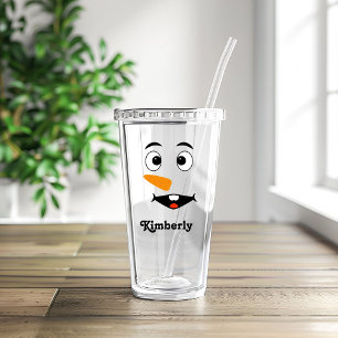 Custom christmas   Name & Snowman Face    Acrylic  Tumbler