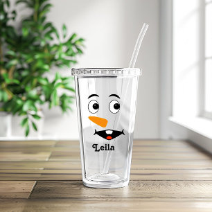 Custom christmas   Name & Snowman Face    Acrylic  Tumbler