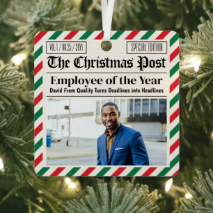 Custom Christmas Newspaper Coworker Employee Gift Metal Ornament