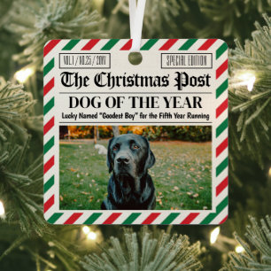 Custom Christmas Newspaper Decor, Gift for Dog  Metal Ornament