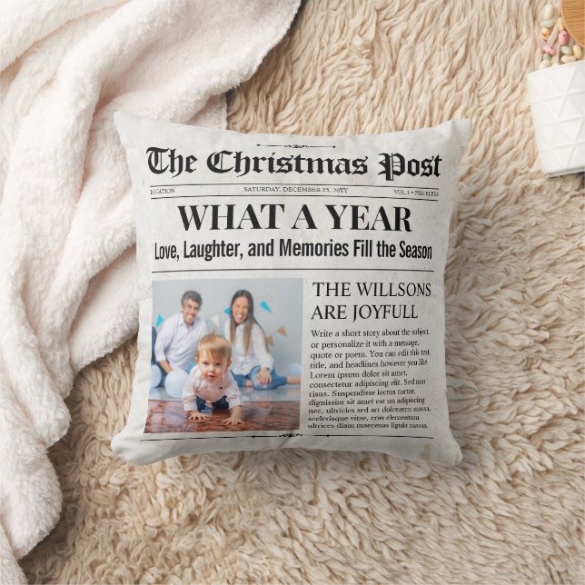 Custom Christmas Newspaper, Family Newspaper Throw Pillow (Blanket)