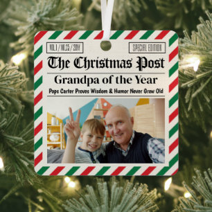 Custom Christmas Newspaper for Grandpa or Grandma Metal Ornament