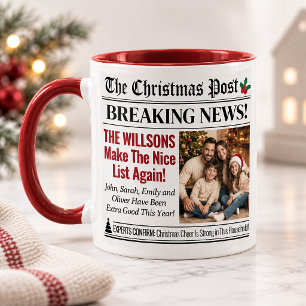 Custom Christmas Newspaper Mug, Fun Family Photo  Mug