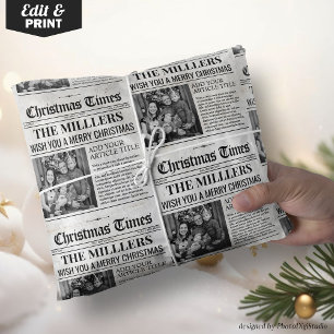 Custom Christmas Newspaper Wrap, Retro Christmas Wrapping Paper