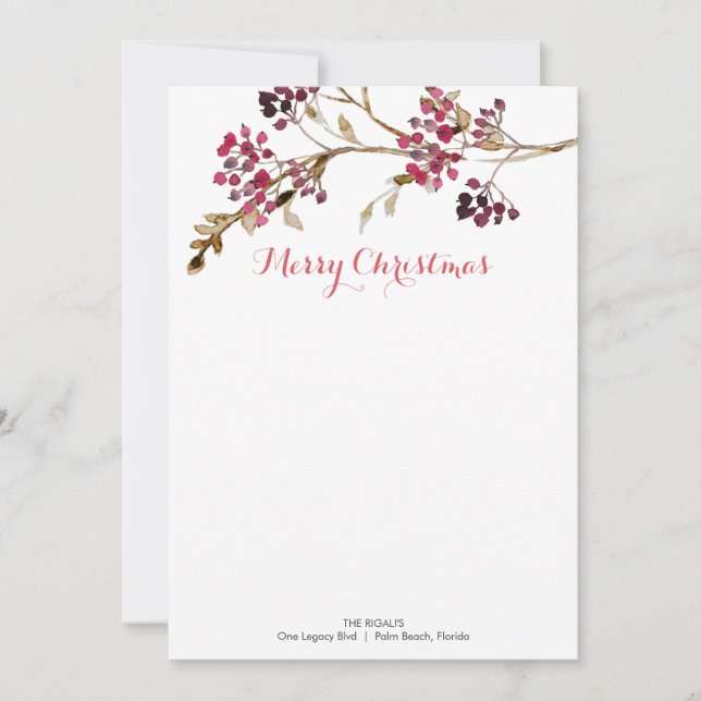Custom Christmas Notecards Botanical Berries (Front)