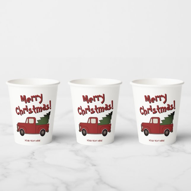 Custom Christmas party cup with red truck and tree (Multi)