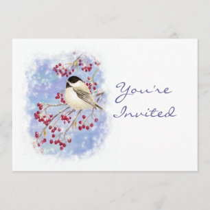 Custom Christmas Party Invite Bird Winter Berries