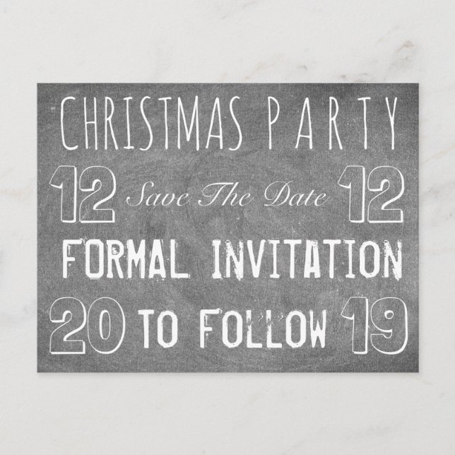 Custom Christmas Party Save The Date Chalkboard Announcement Postcard (Front)