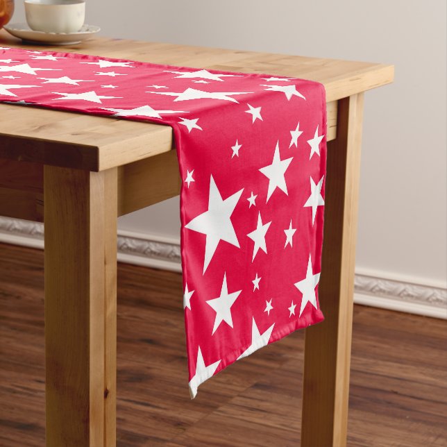 Custom Christmas Party White Stars Red Template Short Table Runner (In Situ)