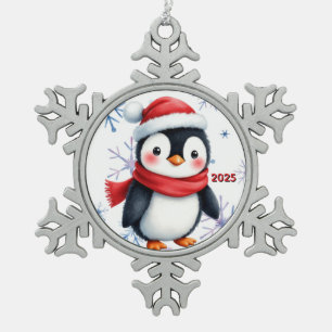 Custom Christmas Penguin  Snowflake Pewter Christmas Ornament