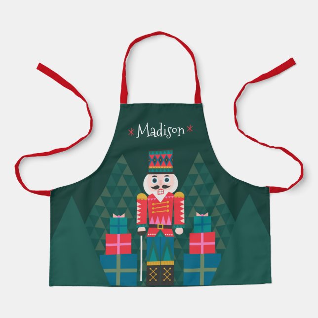 Custom Christmas Personalized Geometric Nutcracker Apron (Front)
