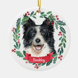 Custom Christmas Pet Dog Photo Border Collie Ceramic Ornament