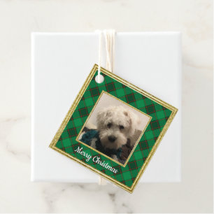 Custom Christmas Pet Photo Frame Red & Green Plaid Favour Tags
