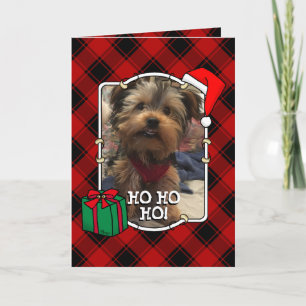 Custom Christmas Photo Frame Red and Black Plaid Card
