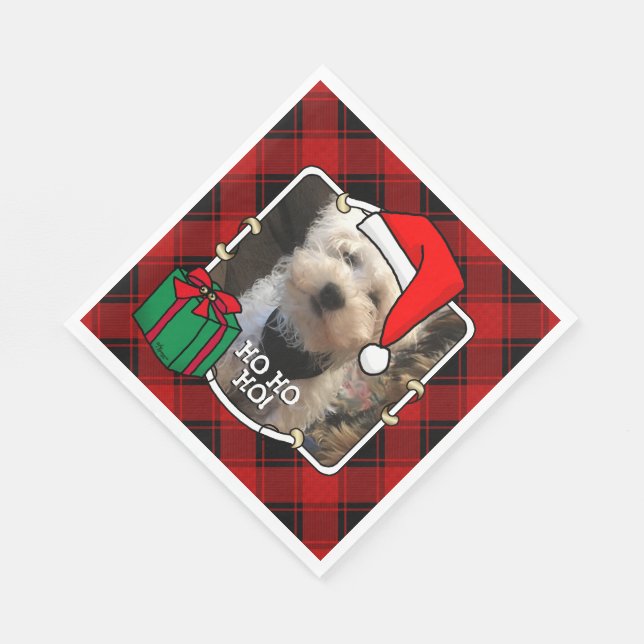 Custom Christmas Photo Frame Red and Black Plaid Napkin (Corner)