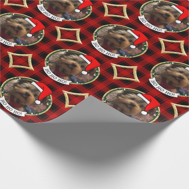 Custom Christmas Photo Frame Red and Black Plaid Wrapping Paper (Corner)