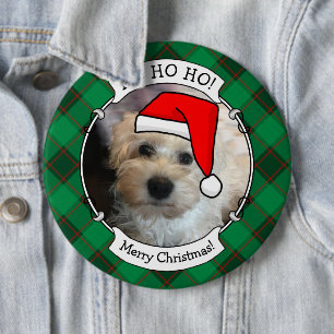 Custom Christmas Photo Frame Red and Green Plaid 6 Inch Round Button