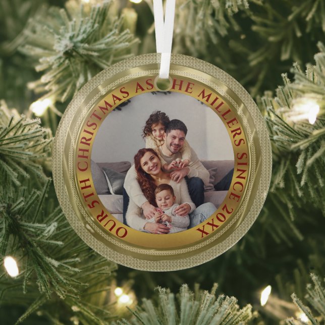 Custom Christmas Photo Gold Photo Glass Ornament (Insitu)