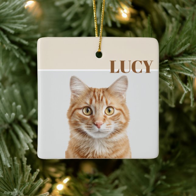 Custom Christmas Photo Ornament Cat & Name (Tree)